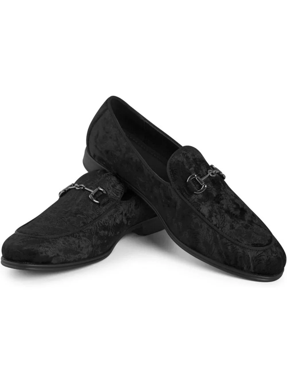 Rogers & Morris Men's Black Velvet Loafers Metal Buckle Luxury Horsebit Shoes